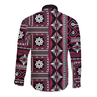 Fiji Masi Tapa Pattern Pink Long Sleeve Button Shirt - Polynesian Pride