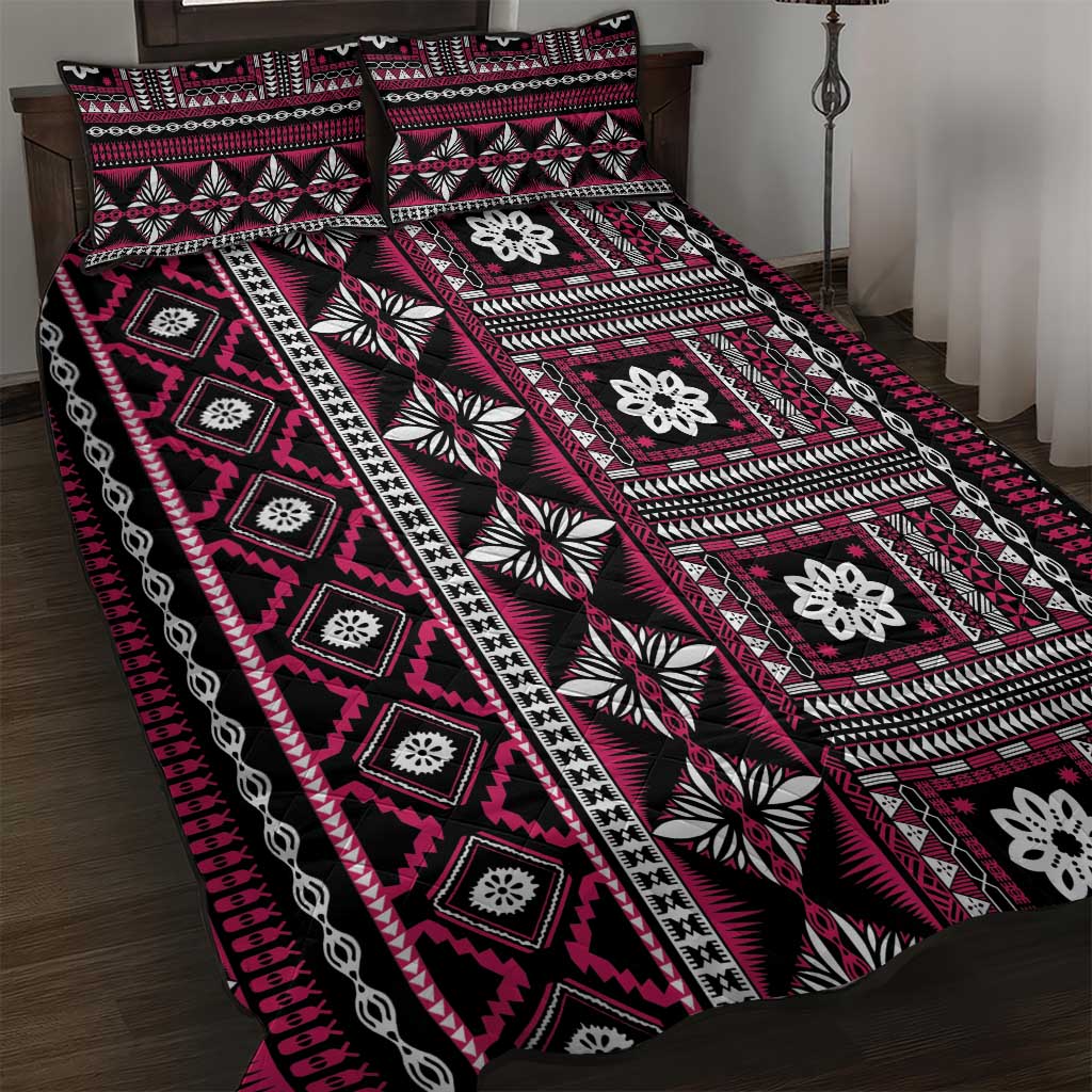 Fiji Masi Tapa Pattern Pink Quilt Bed Set - Polynesian Pride