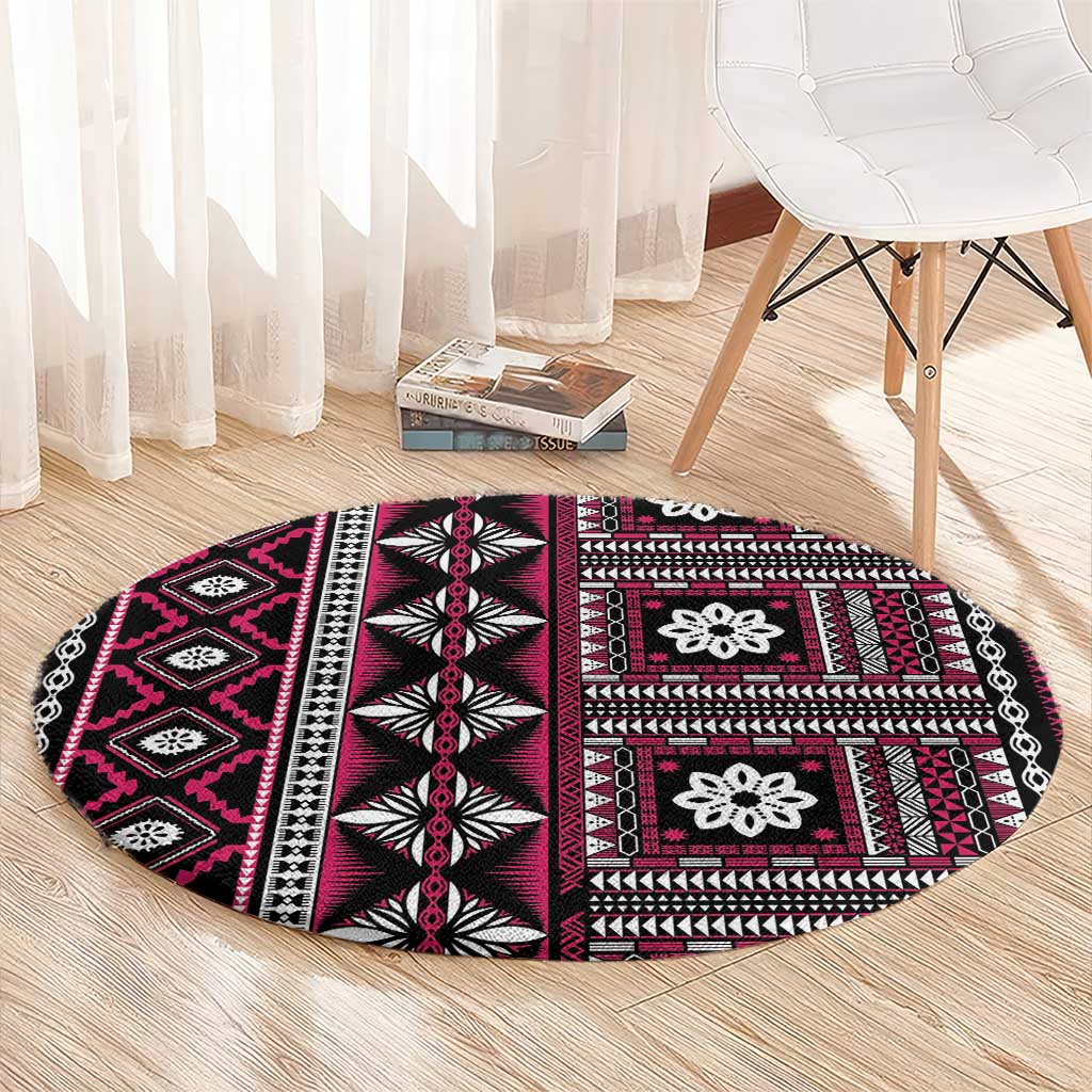Fiji Masi Tapa Pattern Pink Round Carpet - Polynesian Pride