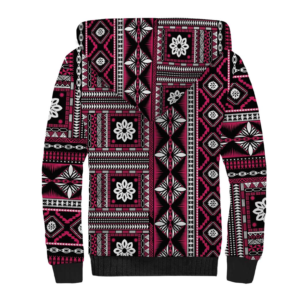 Fiji Masi Tapa Pattern Pink Sherpa Hoodie - Polynesian Pride