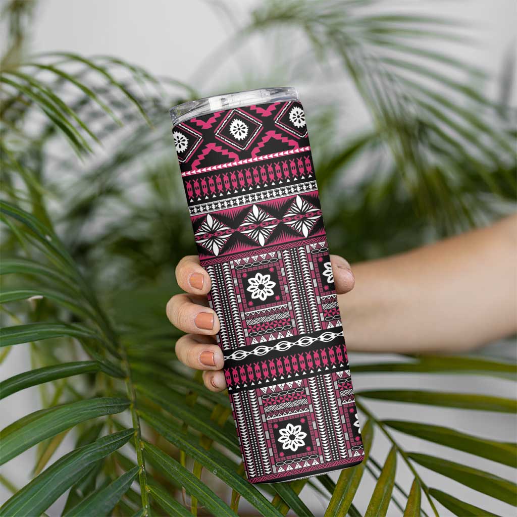 Fiji Masi Tapa Pattern Pink Skinny Tumbler - Polynesian Pride
