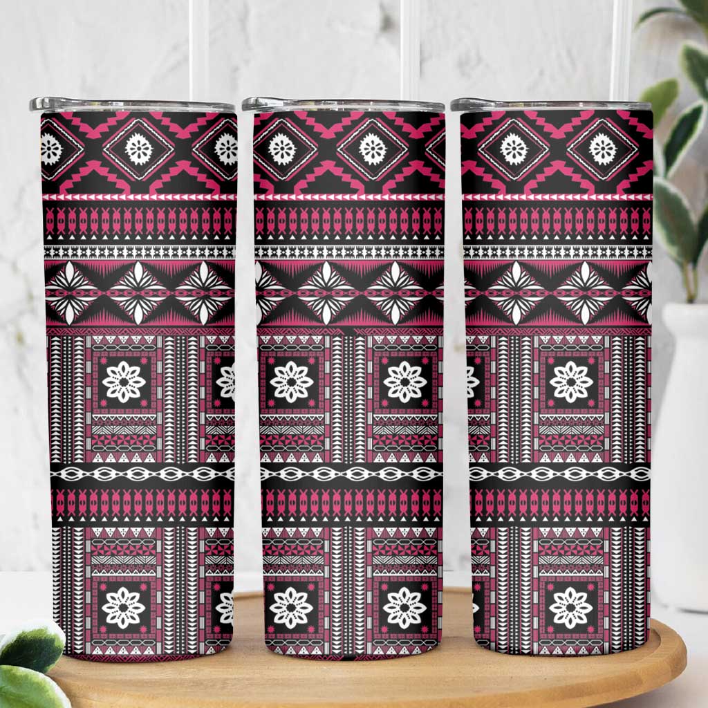 Fiji Masi Tapa Pattern Pink Skinny Tumbler - Polynesian Pride