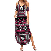 Fiji Masi Tapa Pattern Pink Summer Maxi Dress - Polynesian Pride