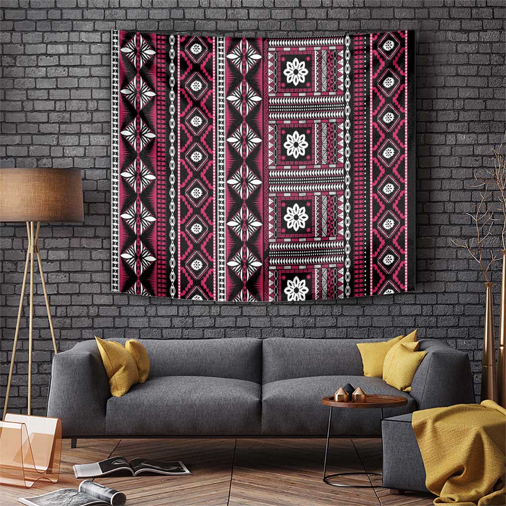 Fiji Masi Tapa Pattern Pink Tapestry - Polynesian Pride