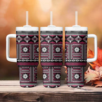 Fiji Masi Tapa Pattern Pink Tumbler With Handle - Polynesian Pride