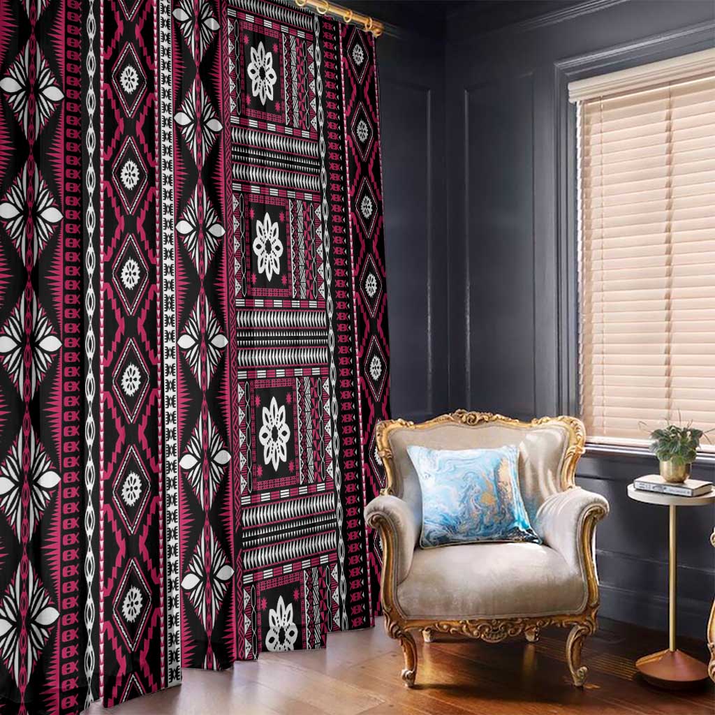 Fiji Masi Tapa Pattern Pink Window Curtain - Polynesian Pride