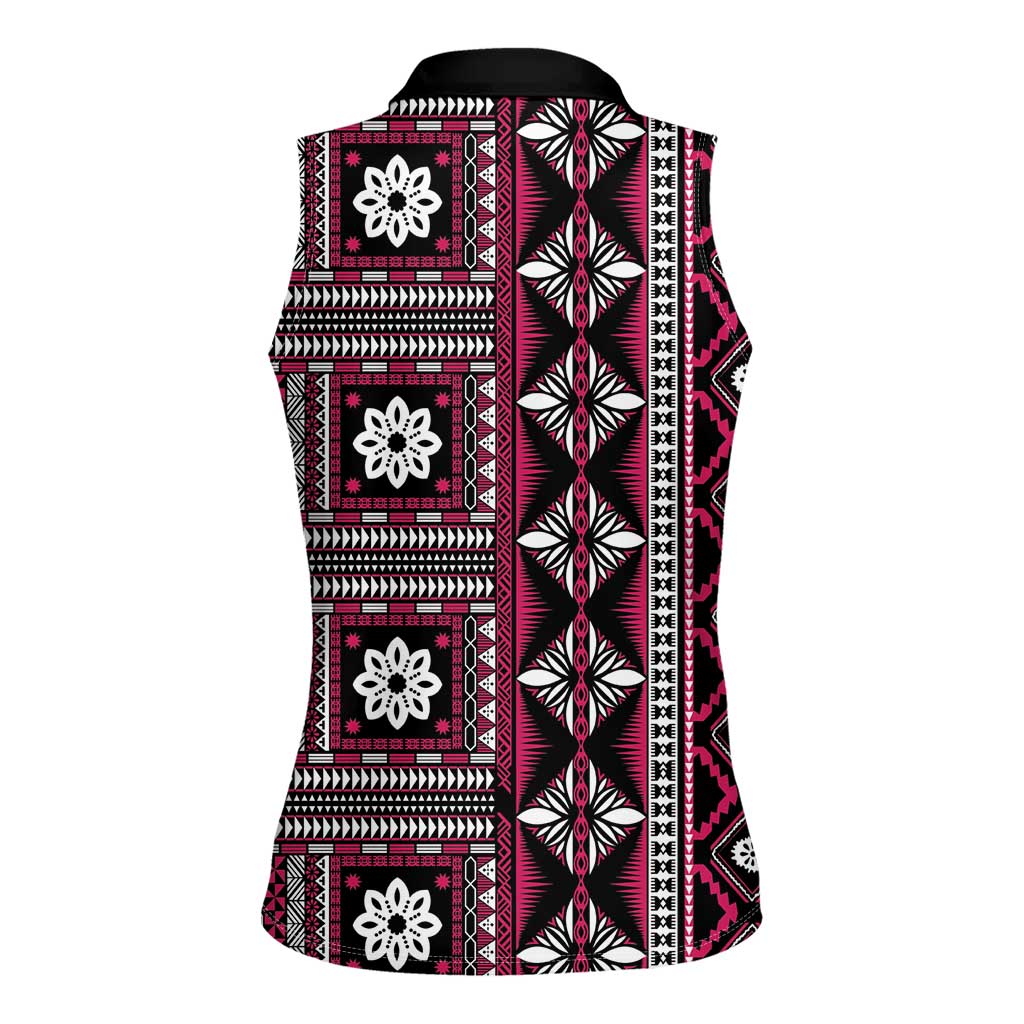 Fiji Masi Tapa Pattern Pink Women Sleeveless Polo Shirt - Polynesian Pride