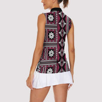Fiji Masi Tapa Pattern Pink Women Sleeveless Polo Shirt - Polynesian Pride