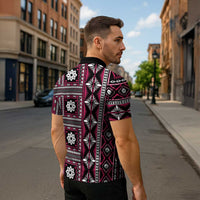 Fiji Masi Tapa Pattern Pink Zipper Polo Shirt - Polynesian Pride