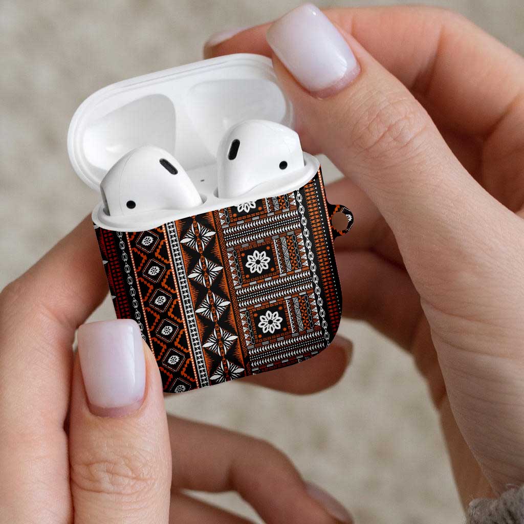 Fiji Masi Tapa Pattern Orange AirPods Case - Polynesian Pride