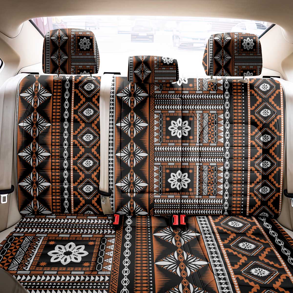Fiji Masi Tapa Pattern Orange Back Car Seat Cover - Polynesian Pride