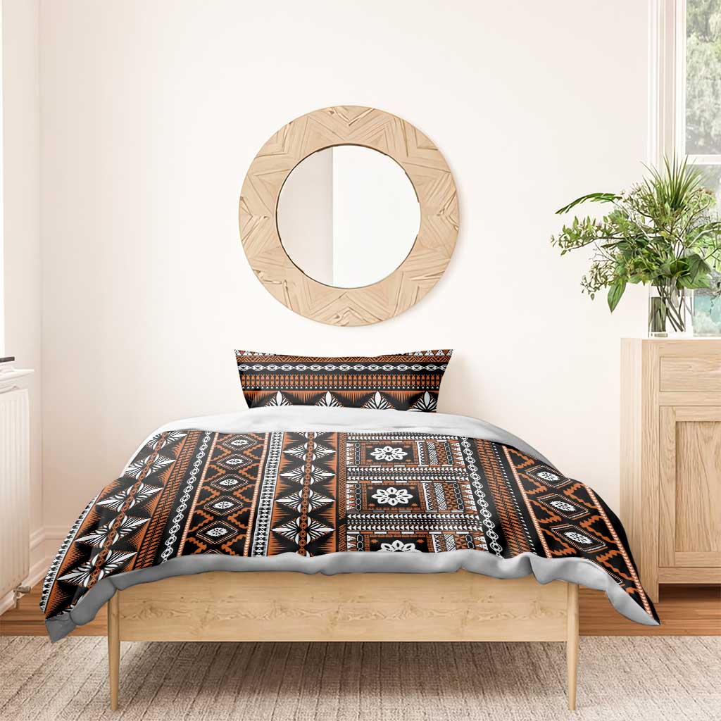 Fiji Masi Tapa Pattern Orange Bedding Set - Polynesian Pride