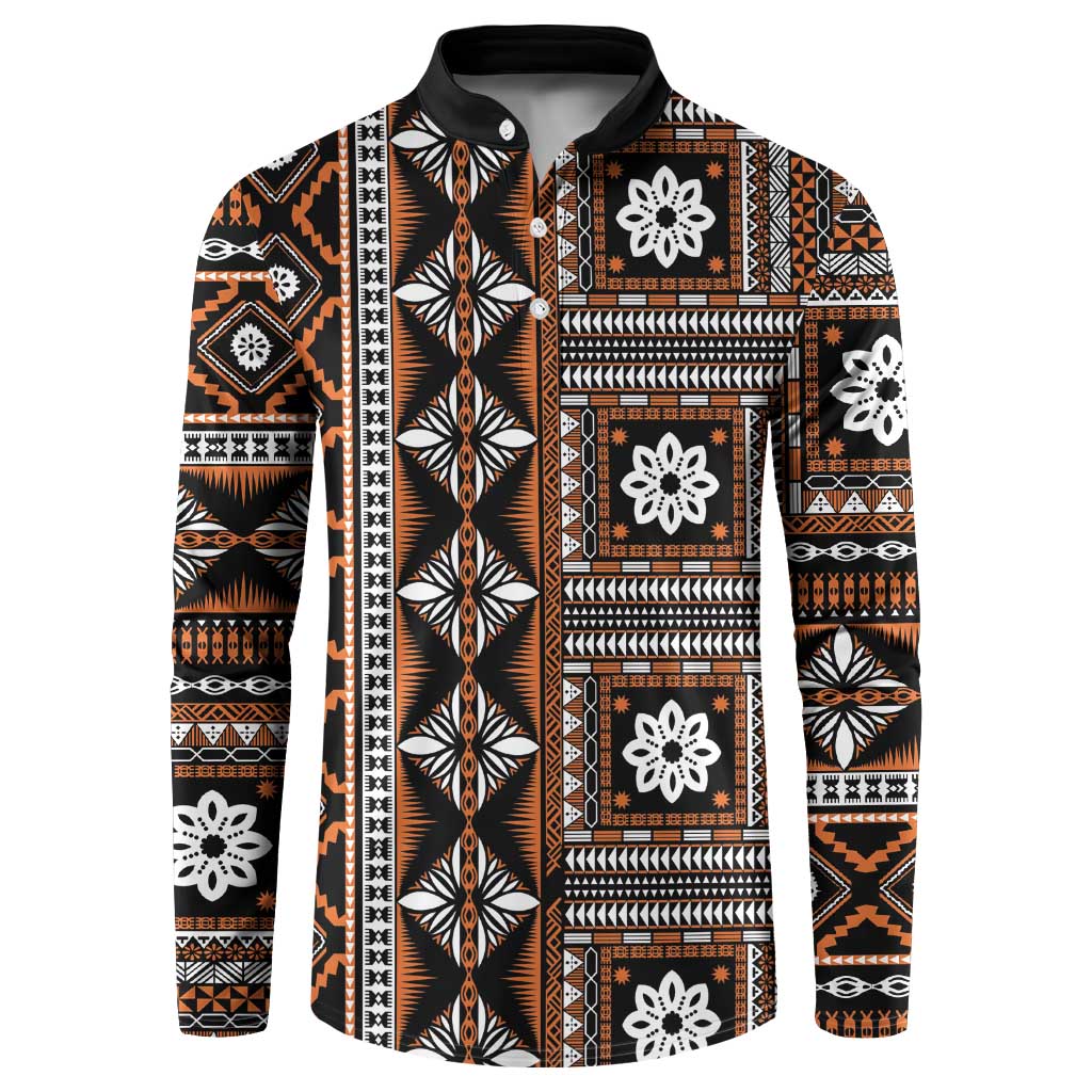 Fiji Masi Tapa Pattern Orange Button Sweatshirt - Polynesian Pride