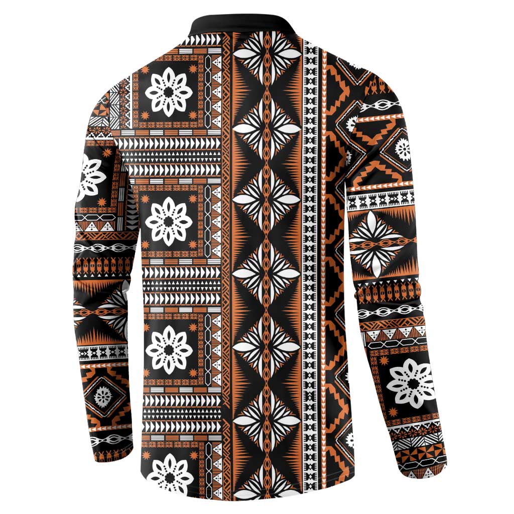 Fiji Masi Tapa Pattern Orange Button Sweatshirt - Polynesian Pride