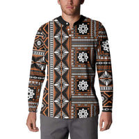 Fiji Masi Tapa Pattern Orange Button Sweatshirt - Polynesian Pride