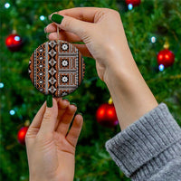 Fiji Masi Tapa Pattern Orange Ceramic Ornament - Polynesian Pride