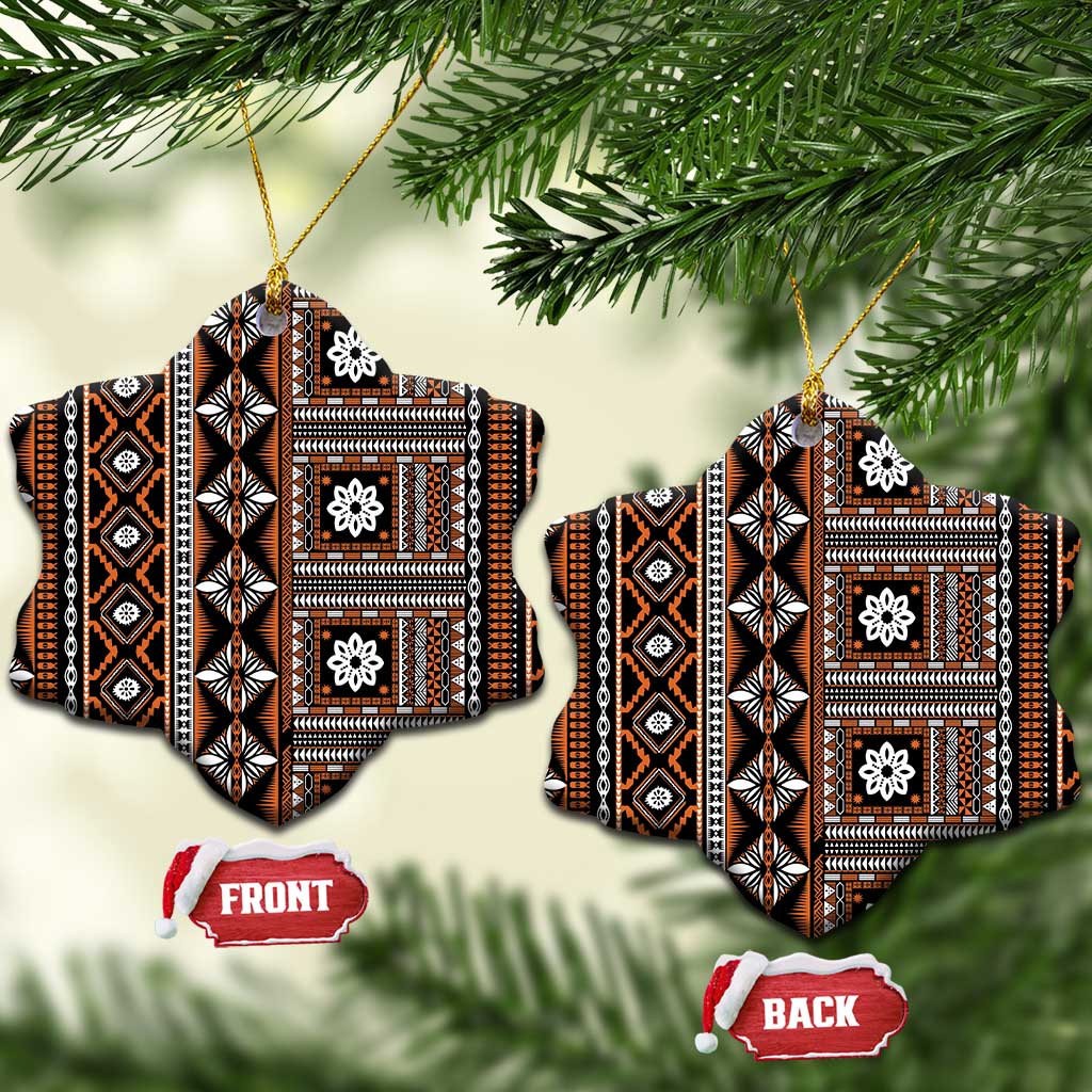 Fiji Masi Tapa Pattern Orange Ceramic Ornament - Polynesian Pride