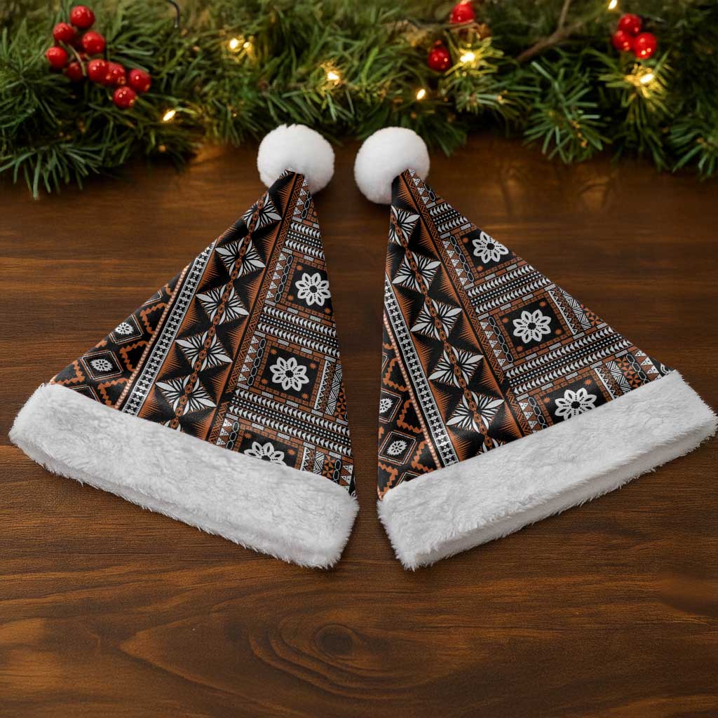 Fiji Masi Tapa Pattern Orange Christmas Santa Hat - Polynesian Pride