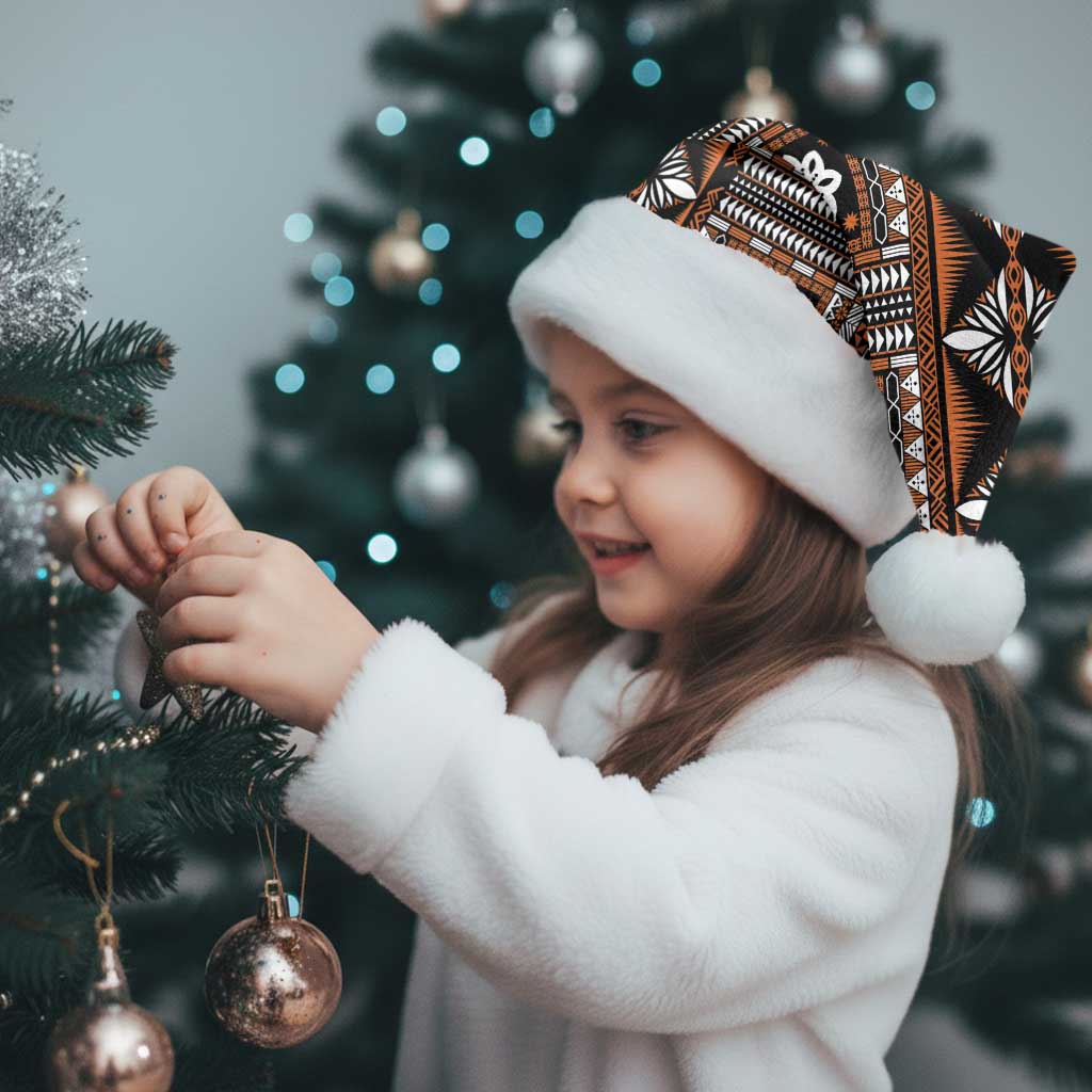 Fiji Masi Tapa Pattern Orange Christmas Santa Hat - Polynesian Pride