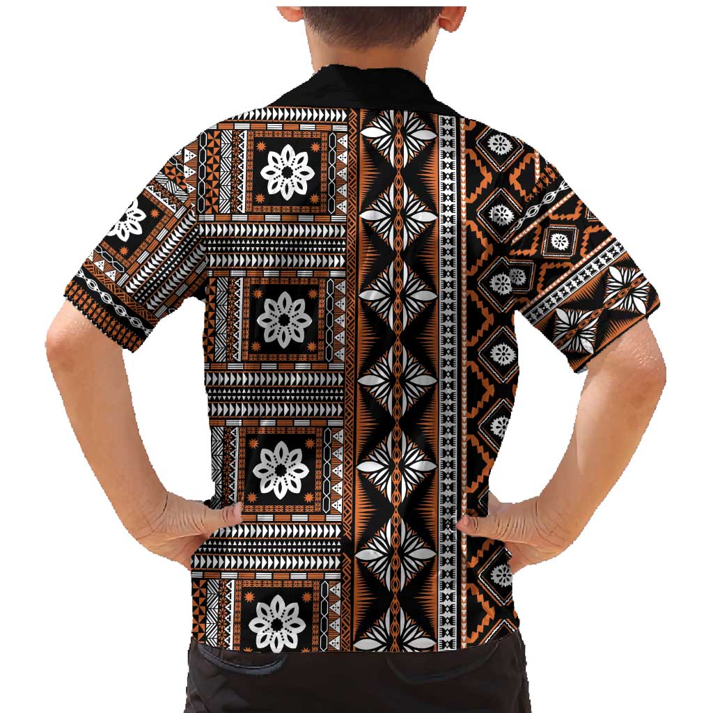Fiji Masi Tapa Pattern Orange Family Matching Mermaid Dress and Hawaiian Shirt - Polynesian Pride