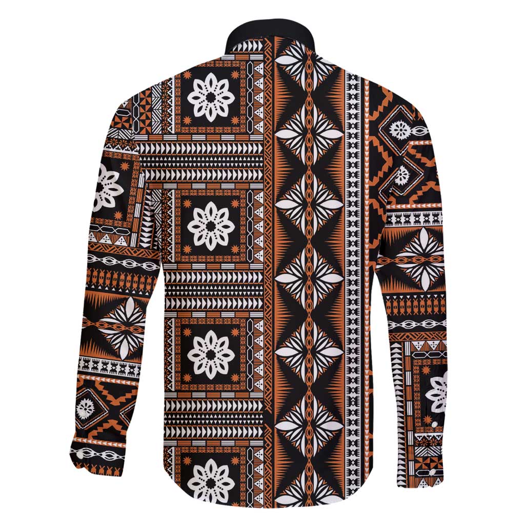 Fiji Masi Tapa Pattern Orange Family Matching Off Shoulder Maxi Dress and Hawaiian Shirt - Polynesian Pride