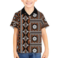 Fiji Masi Tapa Pattern Orange Family Matching Off Shoulder Maxi Dress and Hawaiian Shirt - Polynesian Pride