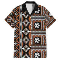 Fiji Masi Tapa Pattern Orange Family Matching Off Shoulder Short Dress and Hawaiian Shirt - Polynesian Pride