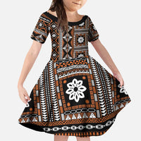 Fiji Masi Tapa Pattern Orange Family Matching Summer Maxi Dress and Hawaiian Shirt - Polynesian Pride