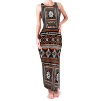 Fiji Masi Tapa Pattern Orange Family Matching Tank Maxi Dress and Hawaiian Shirt - Polynesian Pride