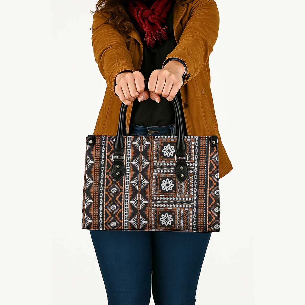 Fiji Masi Tapa Pattern Orange Leather Bag - Polynesian Pride