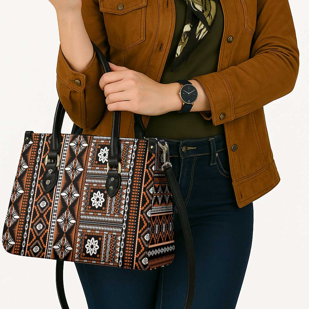 Fiji Masi Tapa Pattern Orange Leather Bag - Polynesian Pride