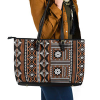 Fiji Masi Tapa Pattern Orange Leather Tote Bag - Polynesian Pride