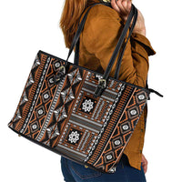 Fiji Masi Tapa Pattern Orange Leather Tote Bag - Polynesian Pride