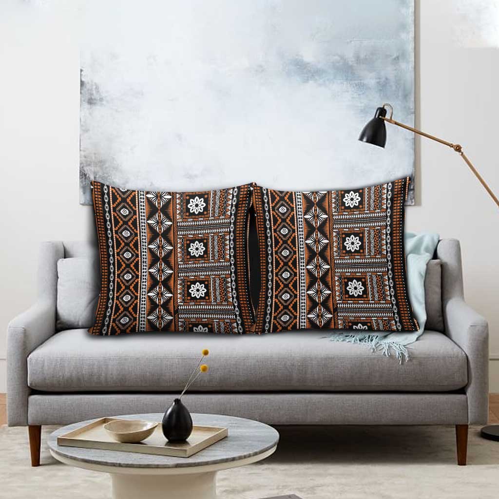 Fiji Masi Tapa Pattern Orange Pillow Cover - Polynesian Pride