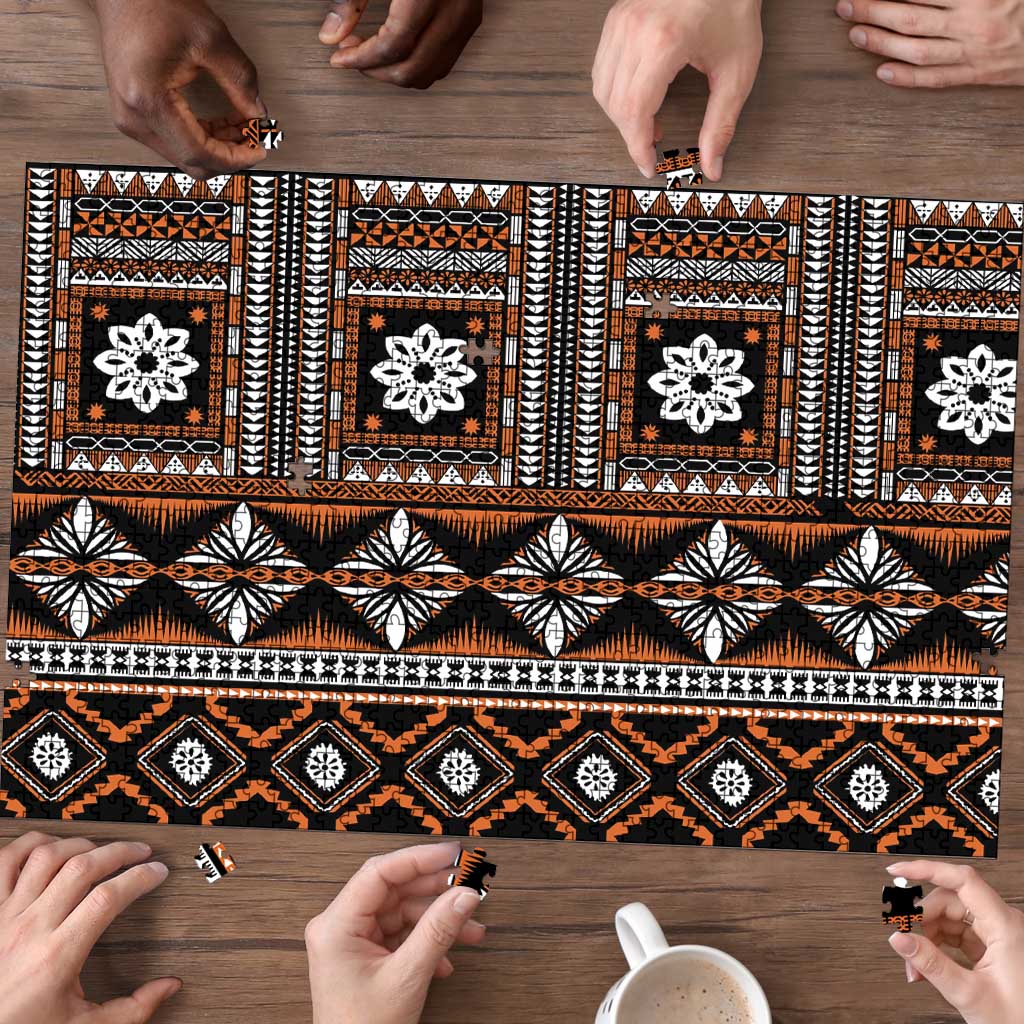 Fiji Masi Tapa Pattern Orange Puzzle - Polynesian Pride
