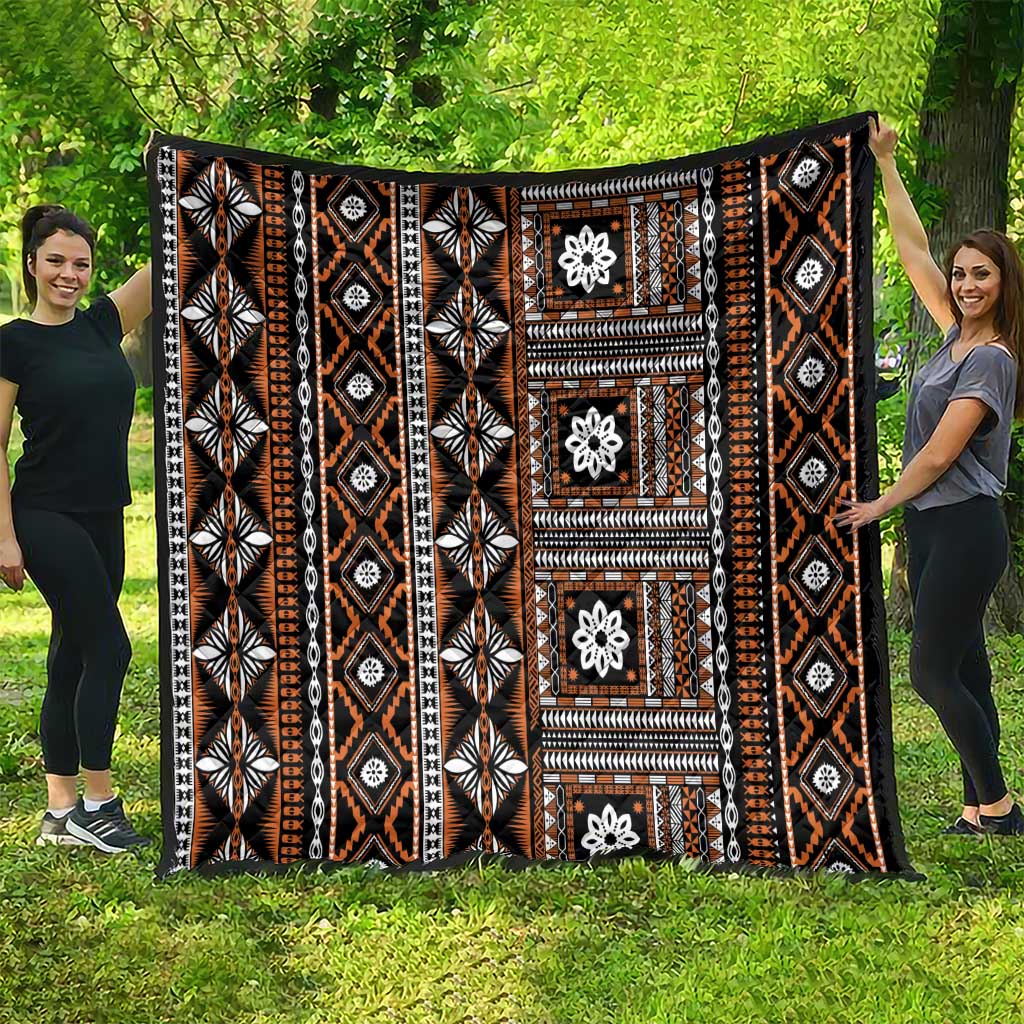 Fiji Masi Tapa Pattern Orange Quilt - Polynesian Pride
