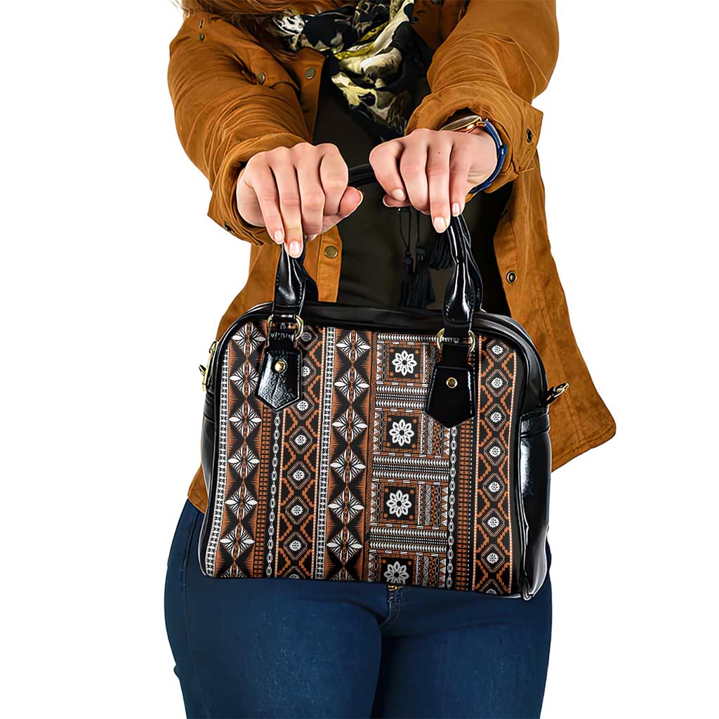 Fiji Masi Tapa Pattern Orange Shoulder Handbag - Polynesian Pride