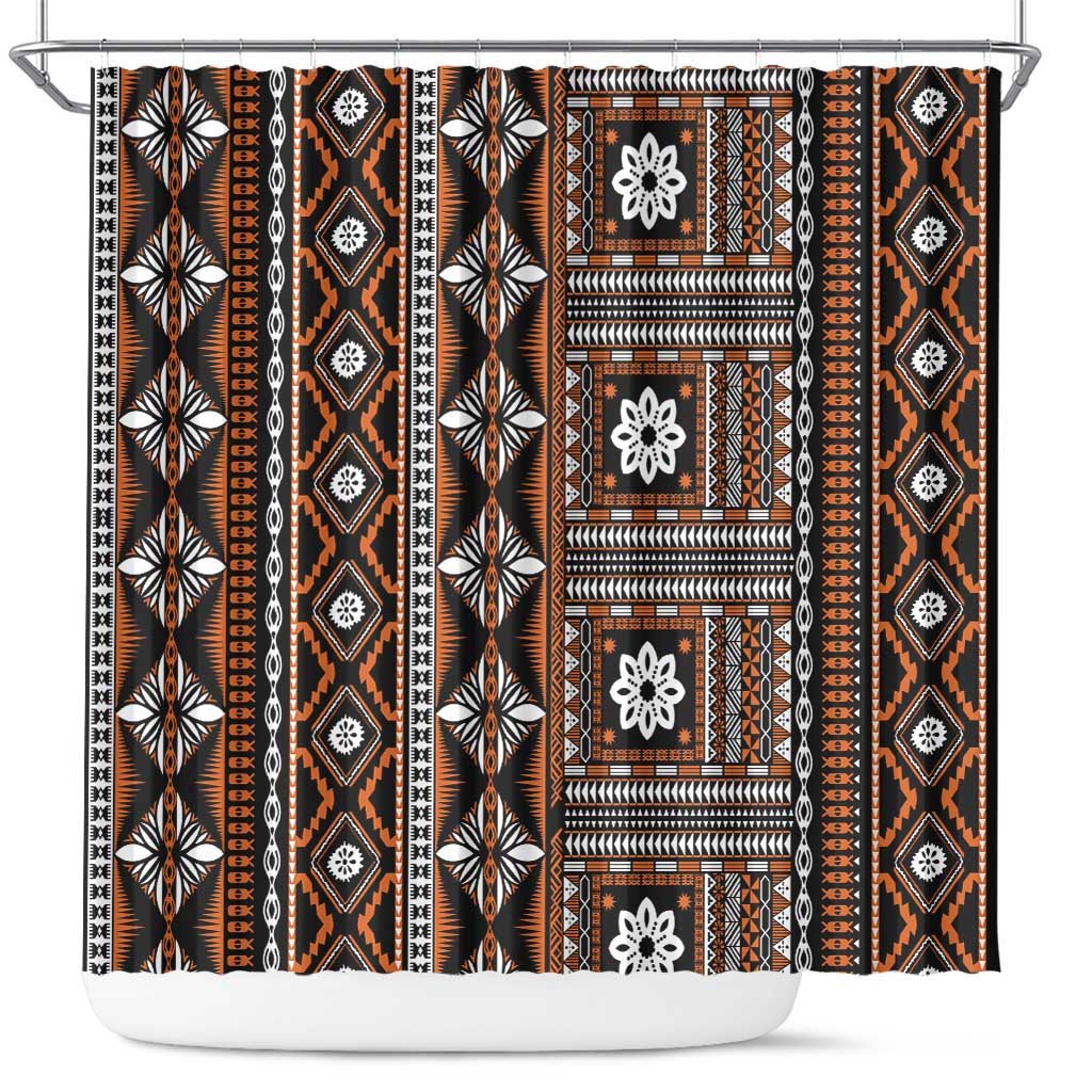 Fiji Masi Tapa Pattern Orange Shower Curtain - Polynesian Pride