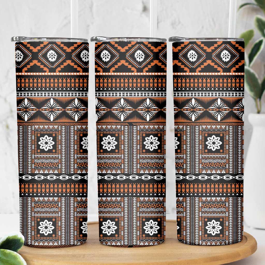 Fiji Masi Tapa Pattern Orange Skinny Tumbler - Polynesian Pride
