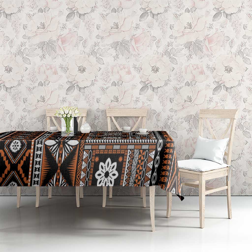 Fiji Masi Tapa Pattern Orange Tablecloth - Polynesian Pride