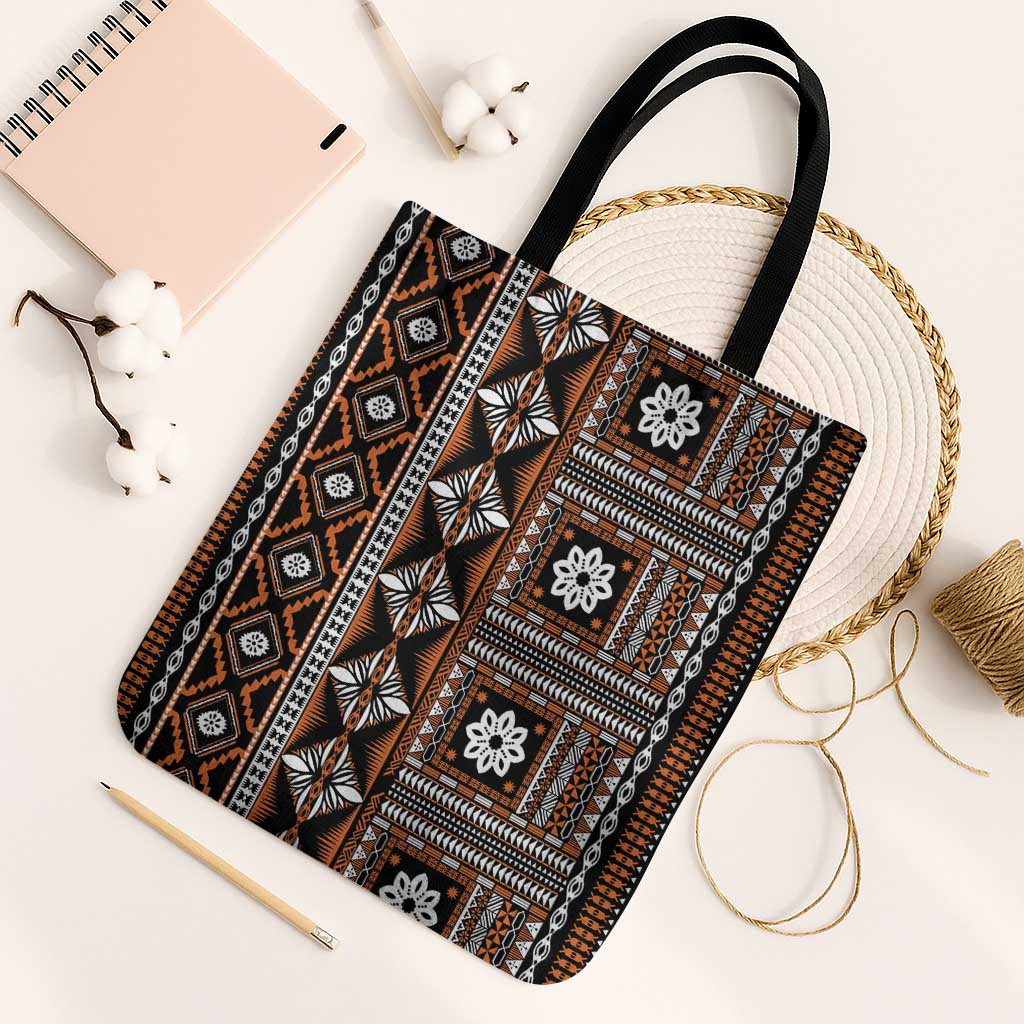 Fiji Masi Tapa Pattern Orange Tote Bag - Polynesian Pride