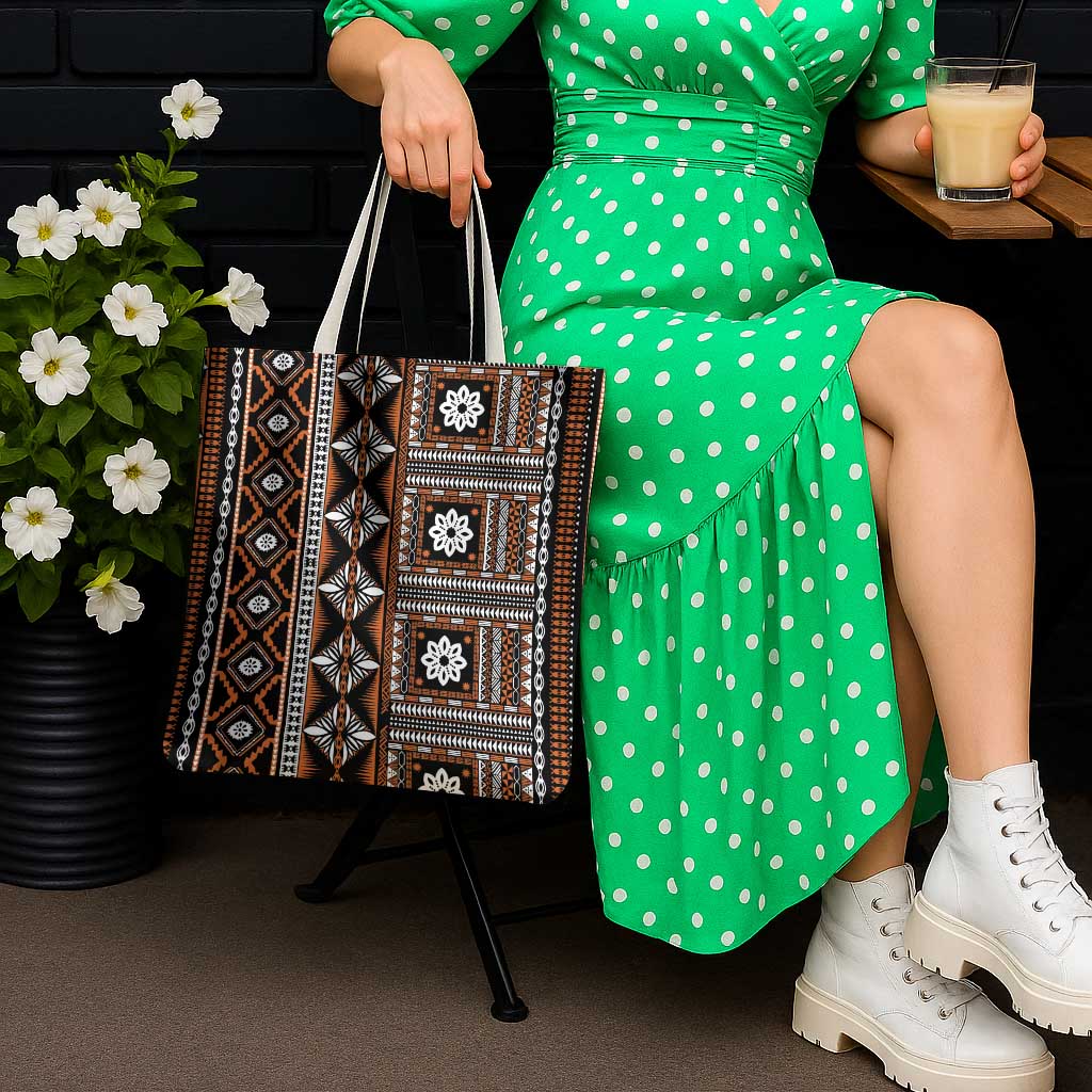 Fiji Masi Tapa Pattern Orange Tote Bag - Polynesian Pride