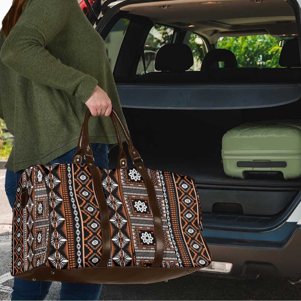 Fiji Masi Tapa Pattern Orange Travel Bag - Polynesian Pride