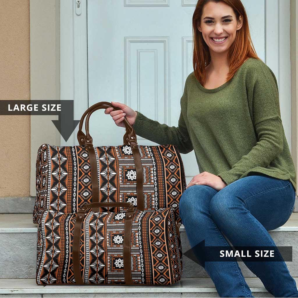 Fiji Masi Tapa Pattern Orange Travel Bag - Polynesian Pride