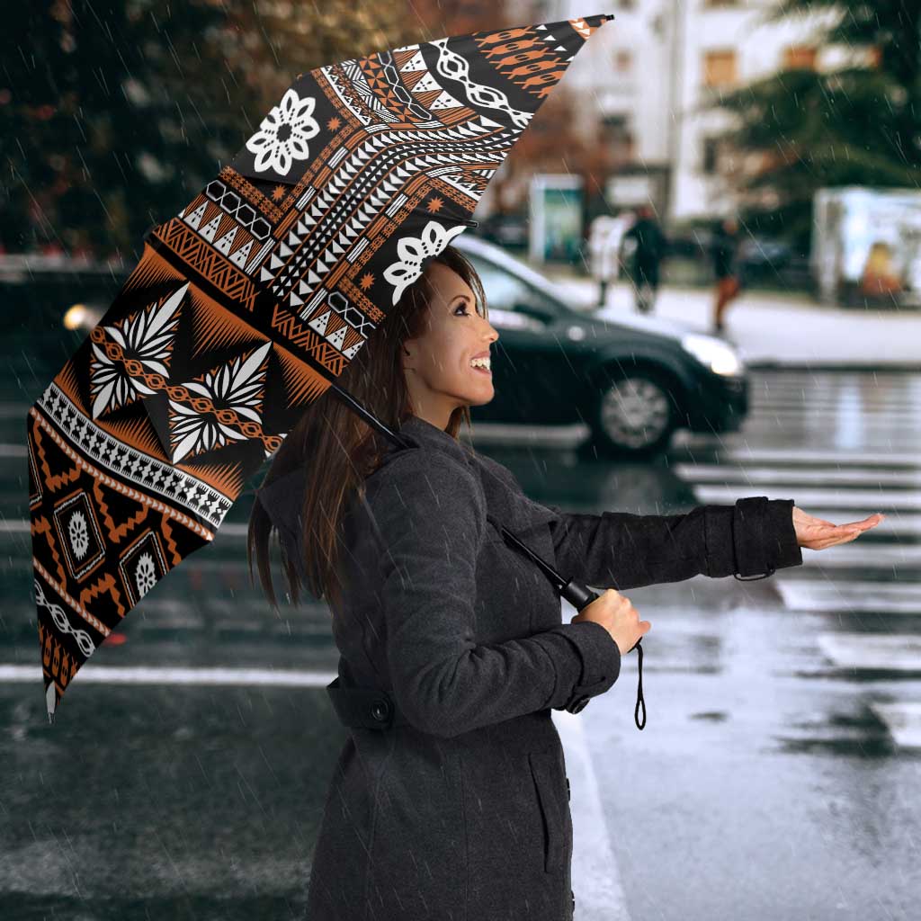 Fiji Masi Tapa Pattern Orange Umbrella - Polynesian Pride