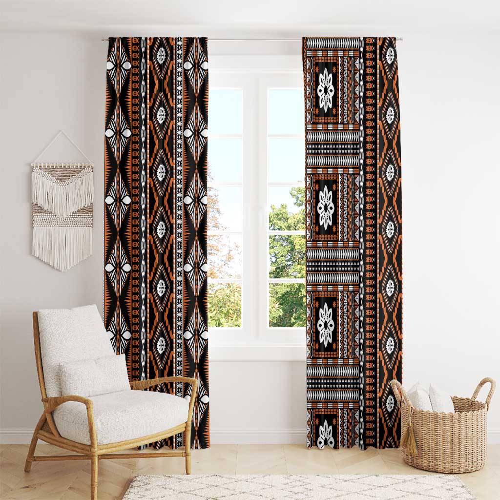Fiji Masi Tapa Pattern Orange Window Curtain - Polynesian Pride