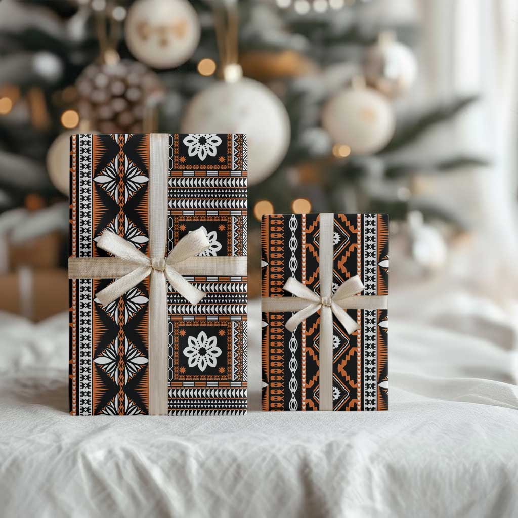 Fiji Masi Tapa Pattern Orange Wrapping Paper - Polynesian Pride