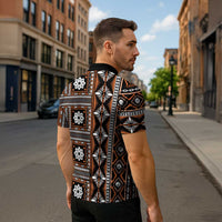 Fiji Masi Tapa Pattern Orange Zipper Polo Shirt - Polynesian Pride