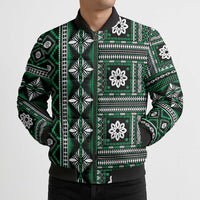 Fiji Masi Tapa Pattern Green Bomber Puffer Jacket - Polynesian Pride