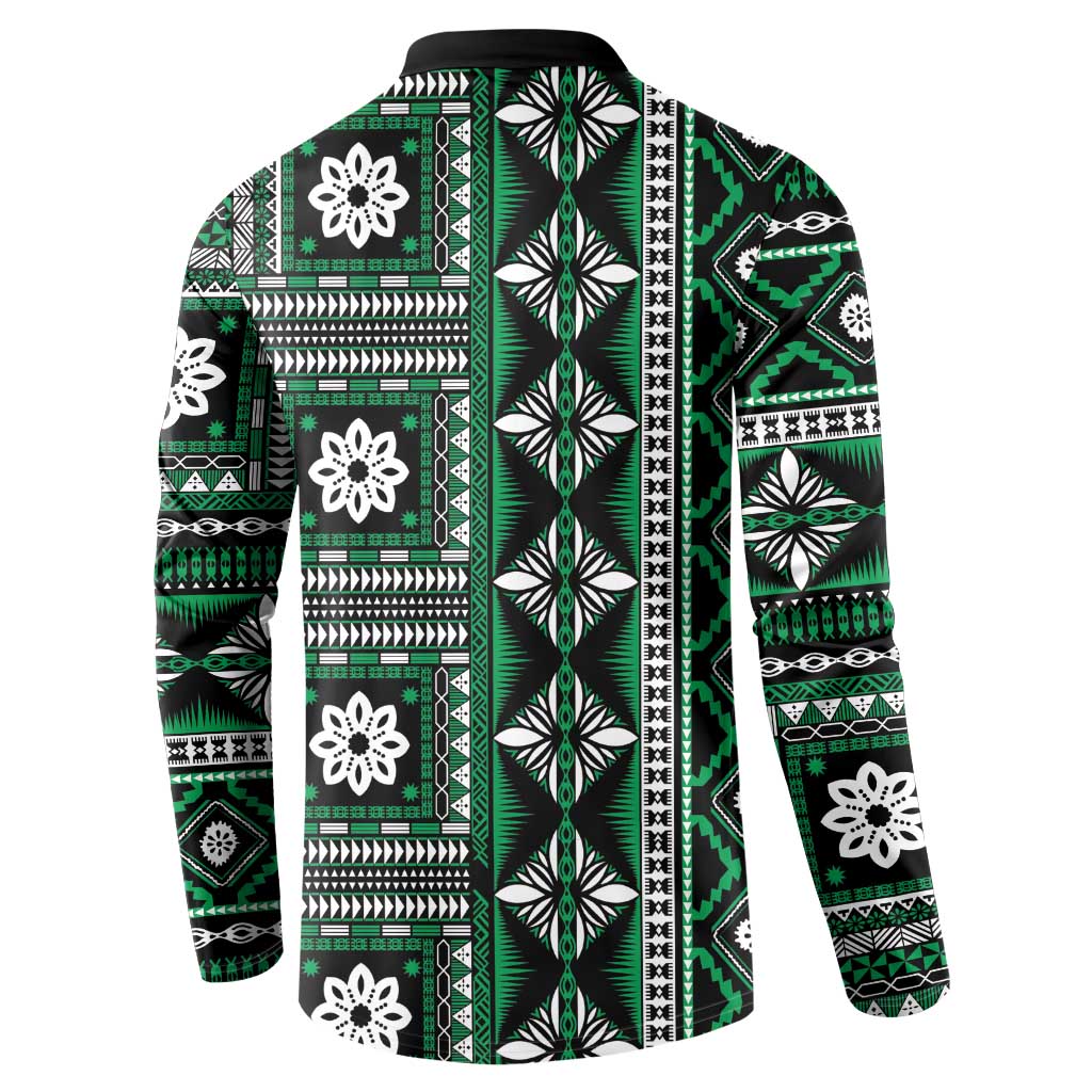 Fiji Masi Tapa Pattern Green Button Sweatshirt - Polynesian Pride
